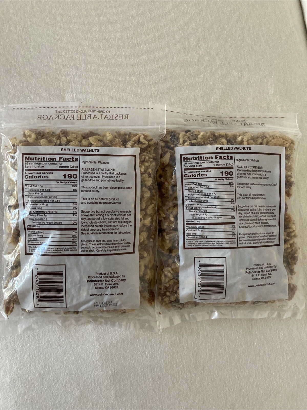 Shelled Walnuts California Grown Product Of USA Selma CA Net Wt 1 Lb X 2