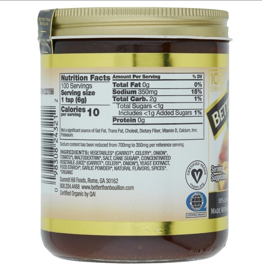 Better Than Bouillon Organic Seasoned Vegetable Base, 21 oz EXP: 09/5/2026