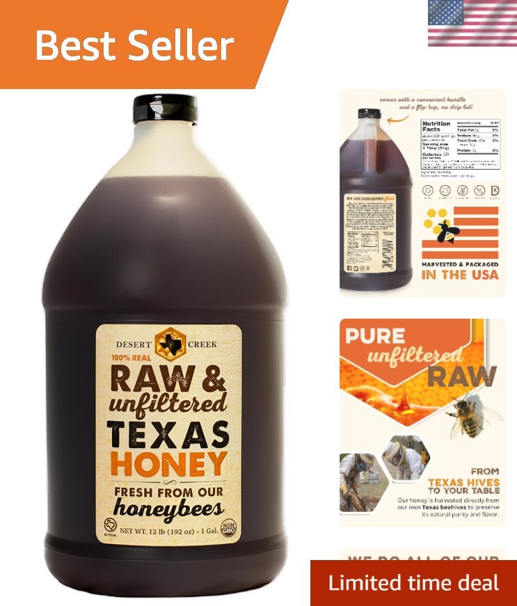 100% Pure Raw Texas Honey – One Gallon Natural Sugar Substitute, Unfiltered