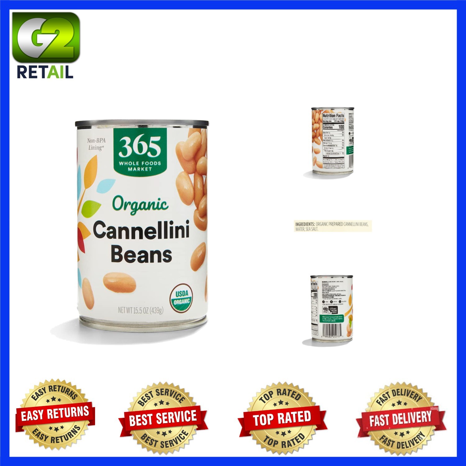 15.5 Oz Organic Cannellini Beans – Perfect for Italian Dishes, Low Sodium
