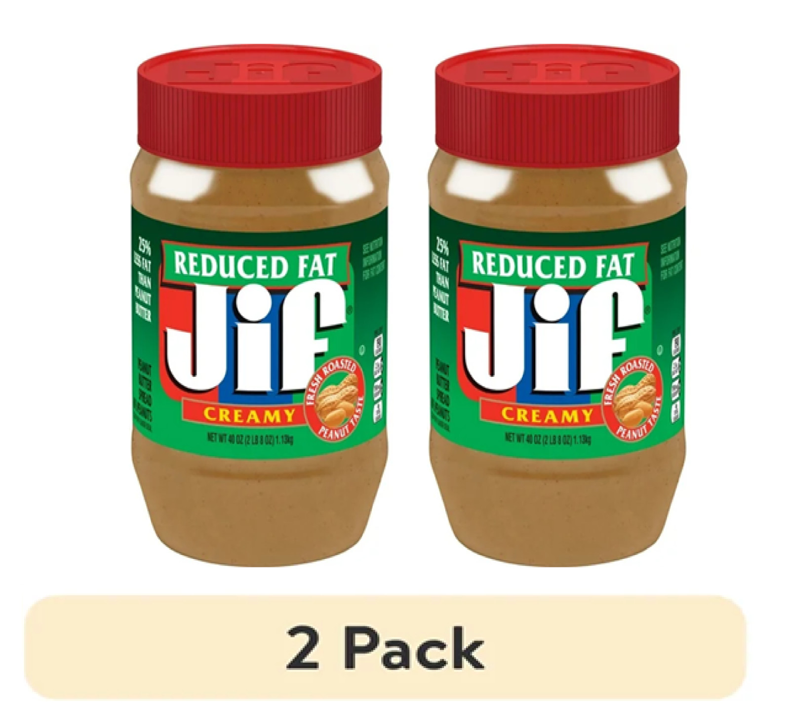 Jif Reduced Fat Creamy Peanut Butter Spread – 60% Peanuts, 40 Ounces (Pack of 2)