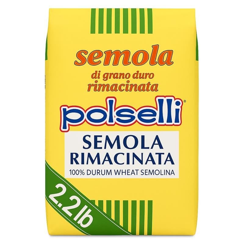 POLSELLI Semola Flour, Semolina Rimacinata Di Grano Duro, 1 kg 2.2 lbs