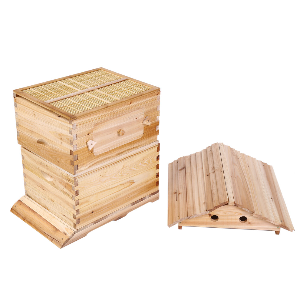 Cedarwood Beekeeping Auto Beehives House + 7PCS Auto Honey Bee comb Hive Frames