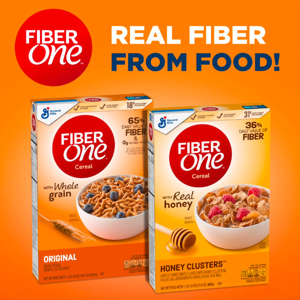 One Honey clusters breakfast cereal Fiber cereal Made With whole Grain 17.5 oz
