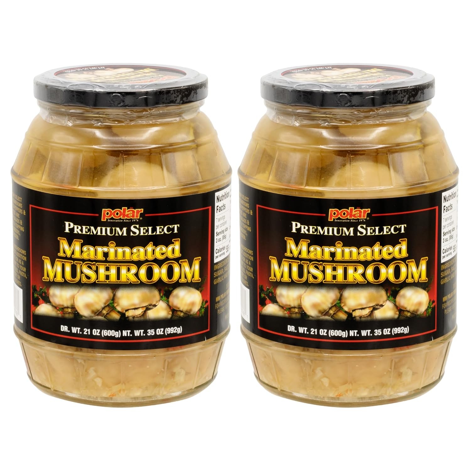 Whole Marinated Mushrooms 35 oz Glass Jar 2 Pack MW Polar Mushrooms Whole