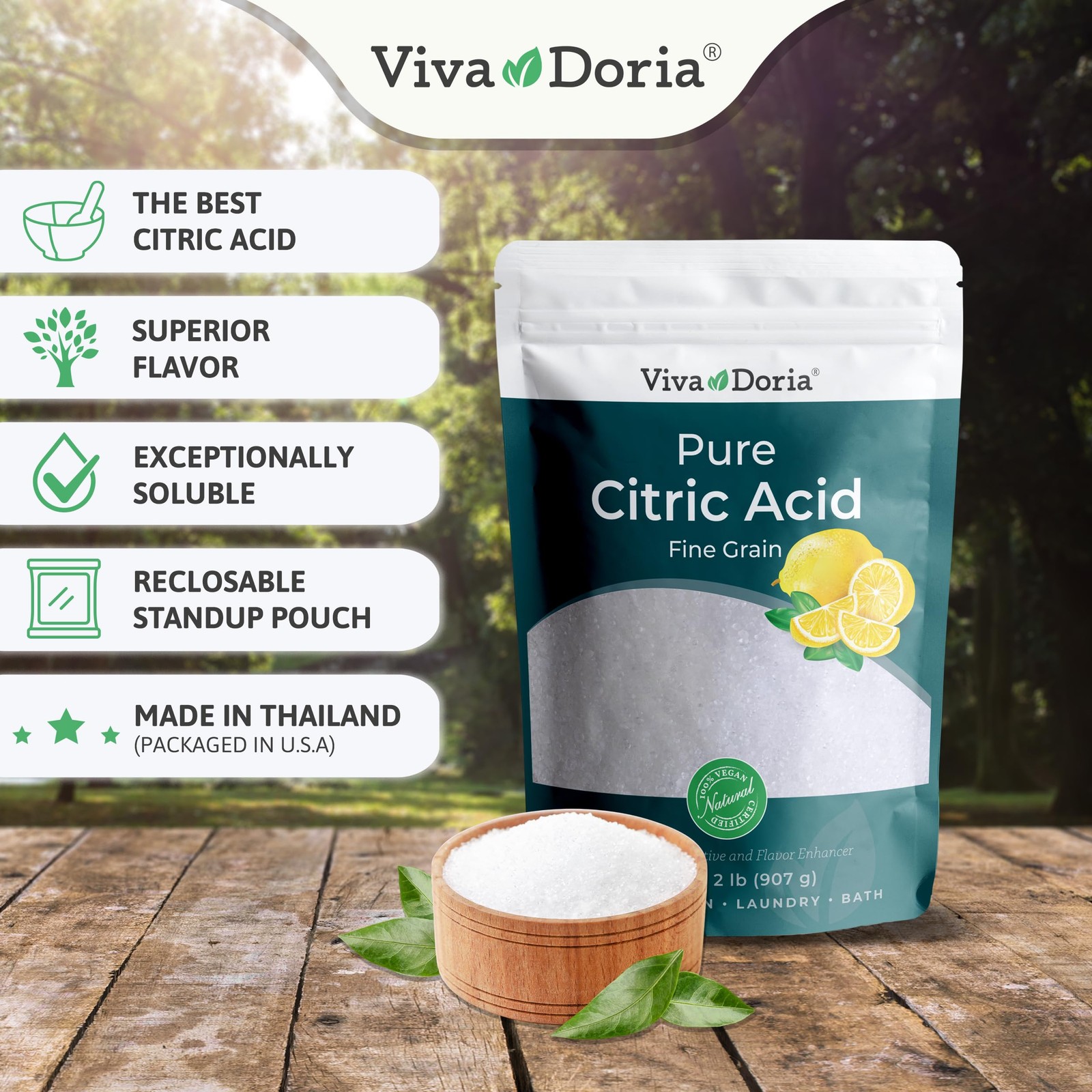 Viva Doria 100% Pure Citric Acid, Food Grade, Fine Grain, 2 Pound (Pack of 1)