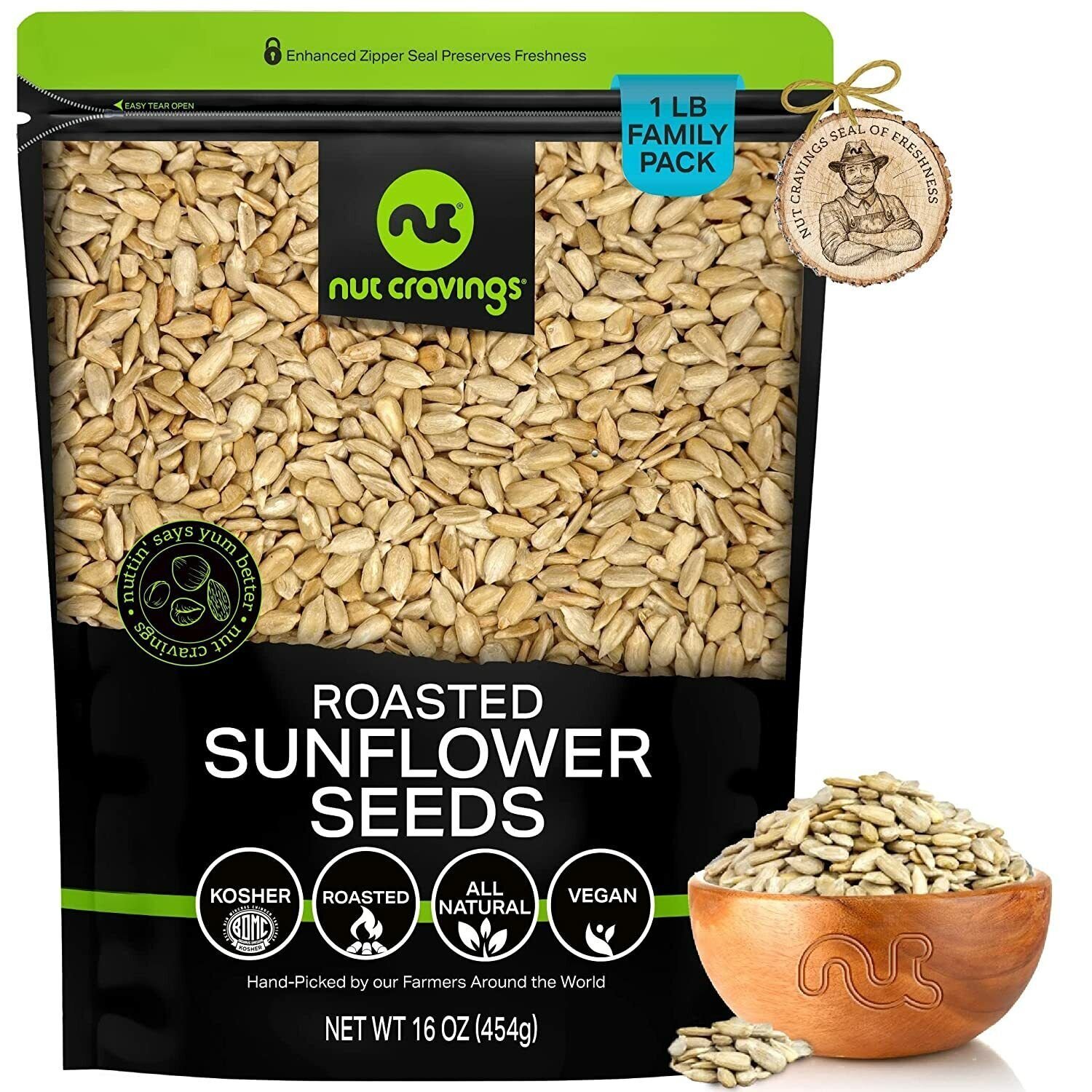 Sunflower Seeds Roasted Unsalted, No Shell Hulled Kernels, All Natural, Kosher