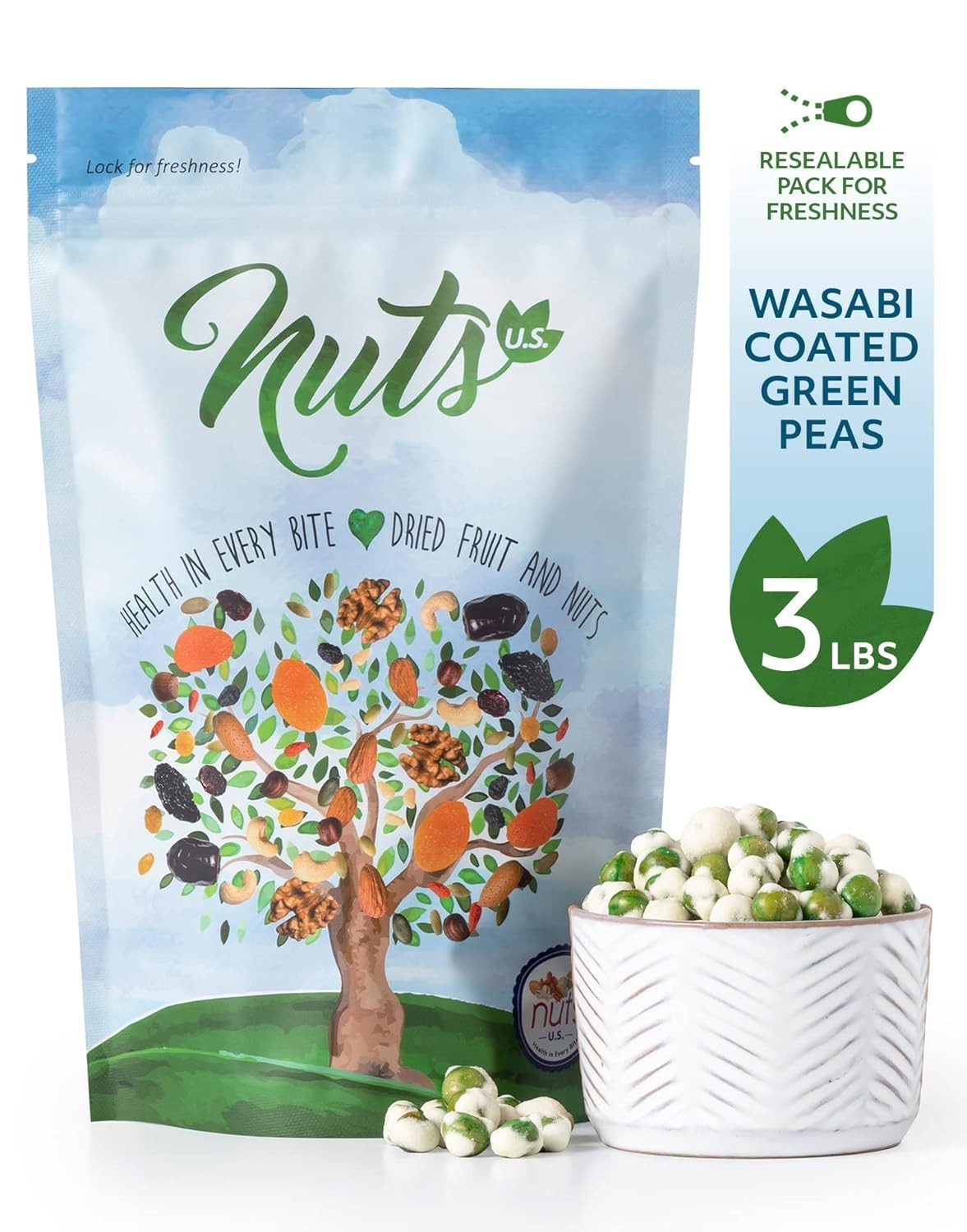 Delicious Wasabi Green Peas – 48oz Crunchy Snack in Resealable Bag