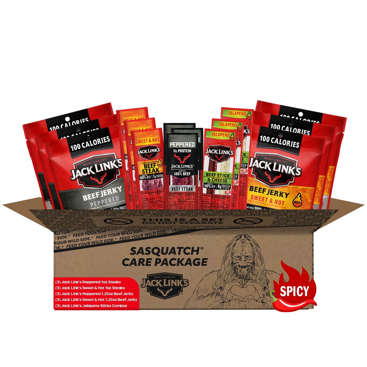 Beef Jerky Gift Basket 15-Piece Assorted Spicy Meat Snacks – Great Gift for Men