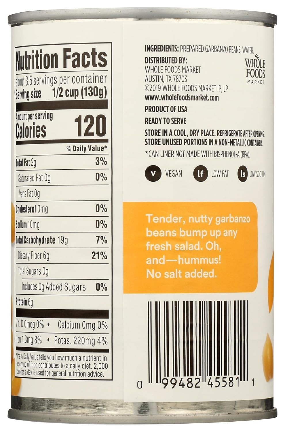 Unsalted Garbanzo Beans, 15.5 Ounce