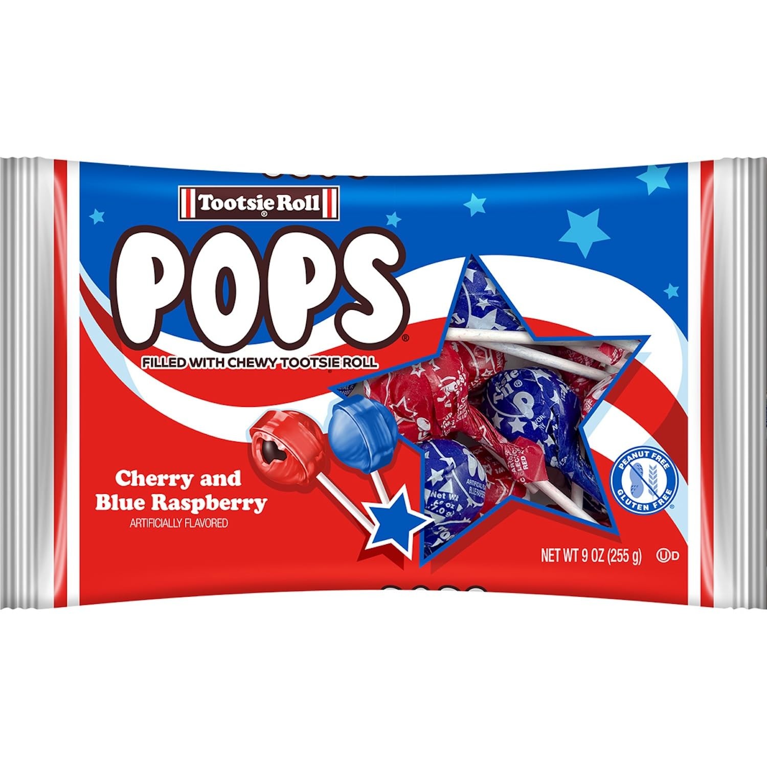 Patriotic Tootsie Roll Pops, Cherry 15 Count (Pack of 1), Red, White and Blue