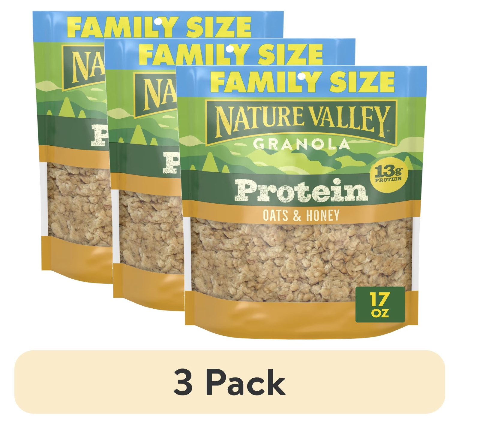 Nature Valley Oats and Honey Crunchy Granola Family Pouch, 17 Oz (3 Pack)