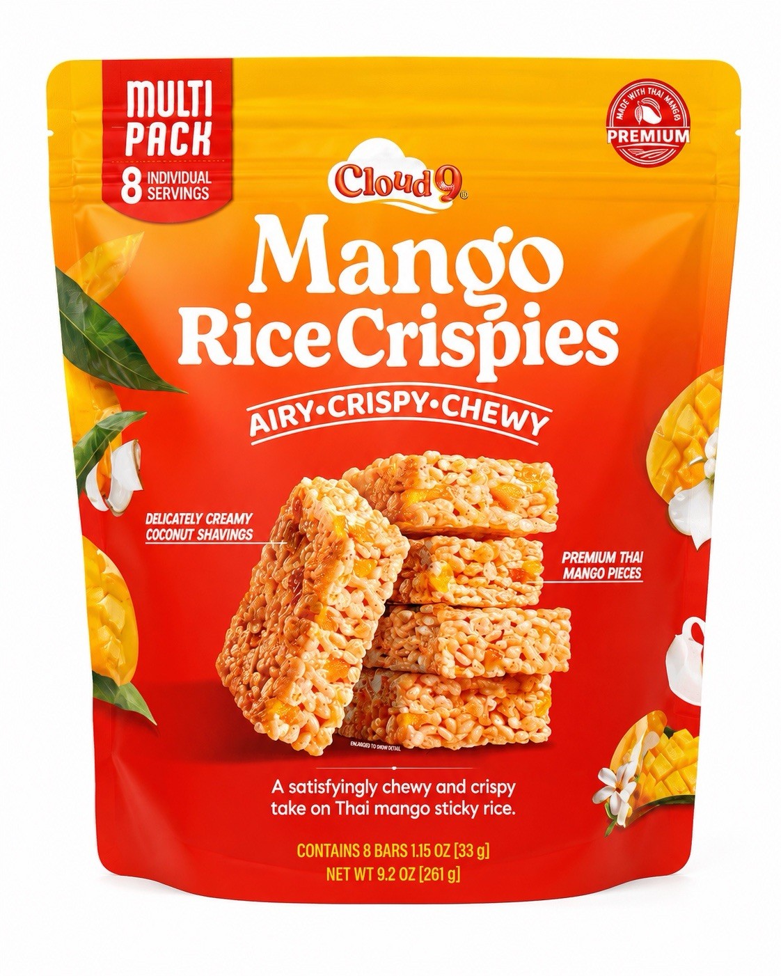 Cloud 9 Mango Rice Crispies Bars 8 Count 9.2oz Cereal Snack Pack