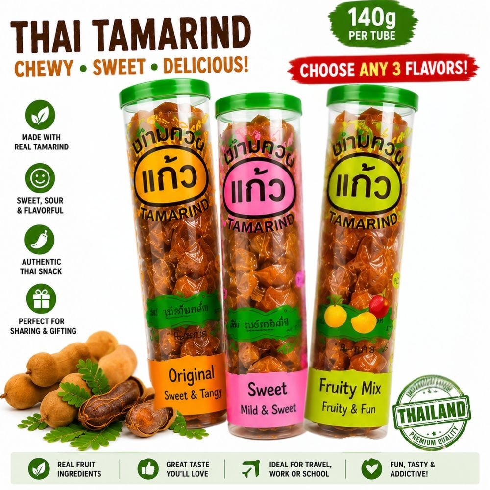 Dried Tamarind Paste Candy 140g x3 Thai Plum Fruity Sweet Sour Spicy Snack Chewy