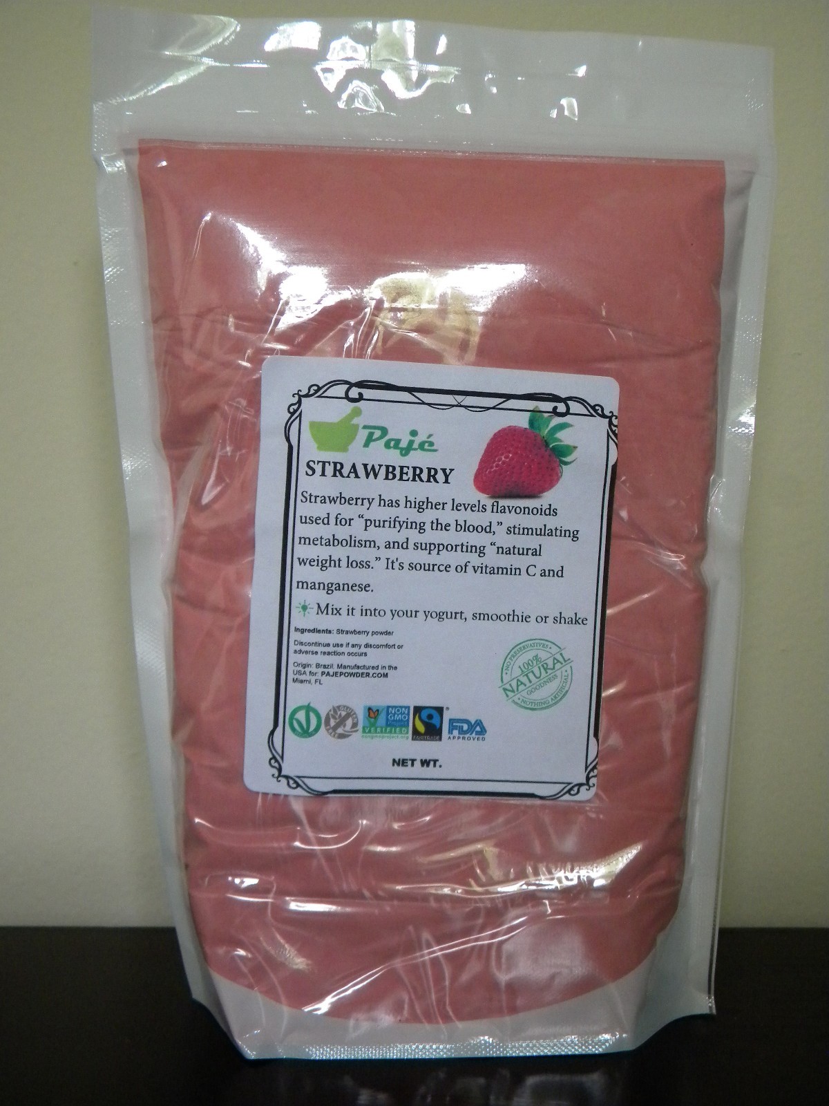 Strawberry powder 8oz 1/2lb – weight loss, vitC, flavor with NO little seed PAJE