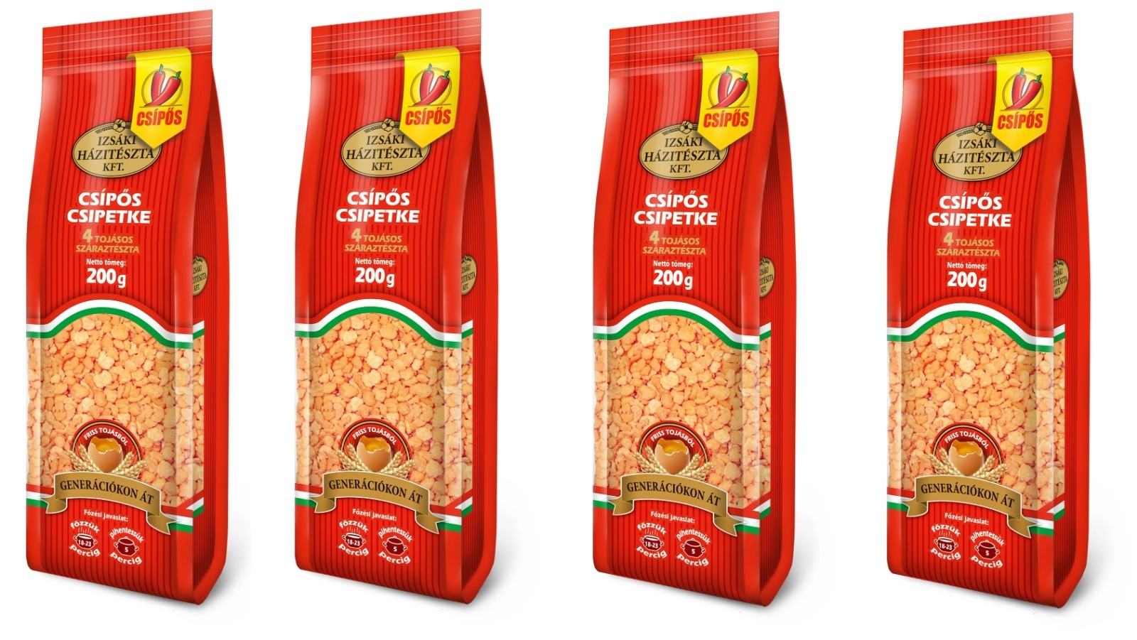 (Pack of 4) HUNGARIAN IZSAKI TARHONYA 4X200GR -4 EGG PASTA WITH HOT PEPPER FLAV