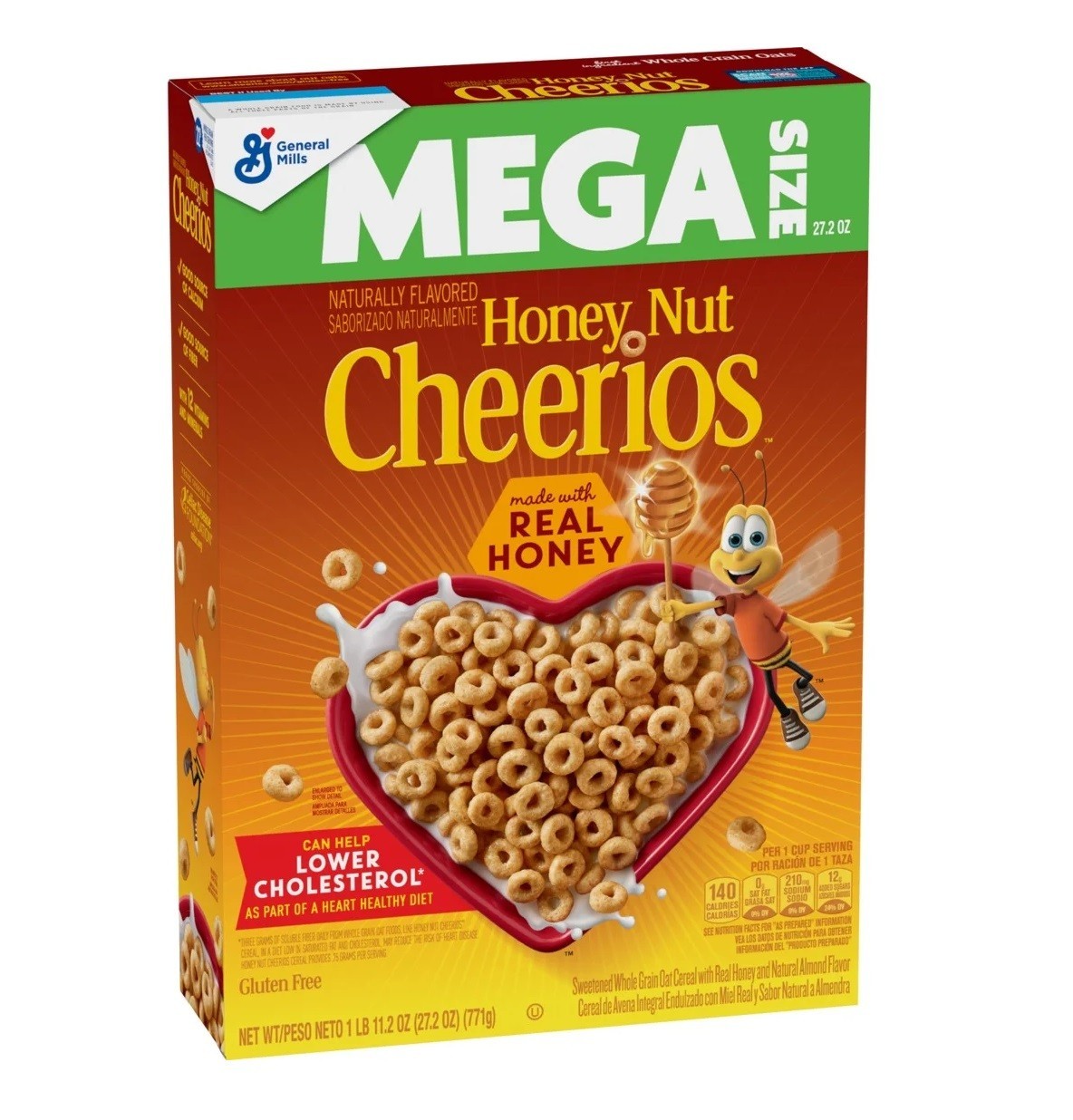 Honey Nut Cheerios, Heart Healthy Gluten Free Breakfast Cereal, Mega Size, 27.2.