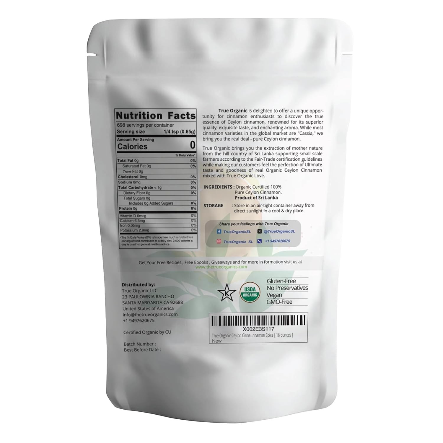 Organic Ceylon Cinnamon Powder 1lb Pure Ground Gluten Free