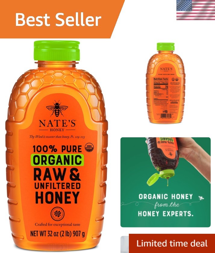 Nate’s Organic 100% Pure, Raw & Unfiltered Honey – USDA Certified Organic – 3…
