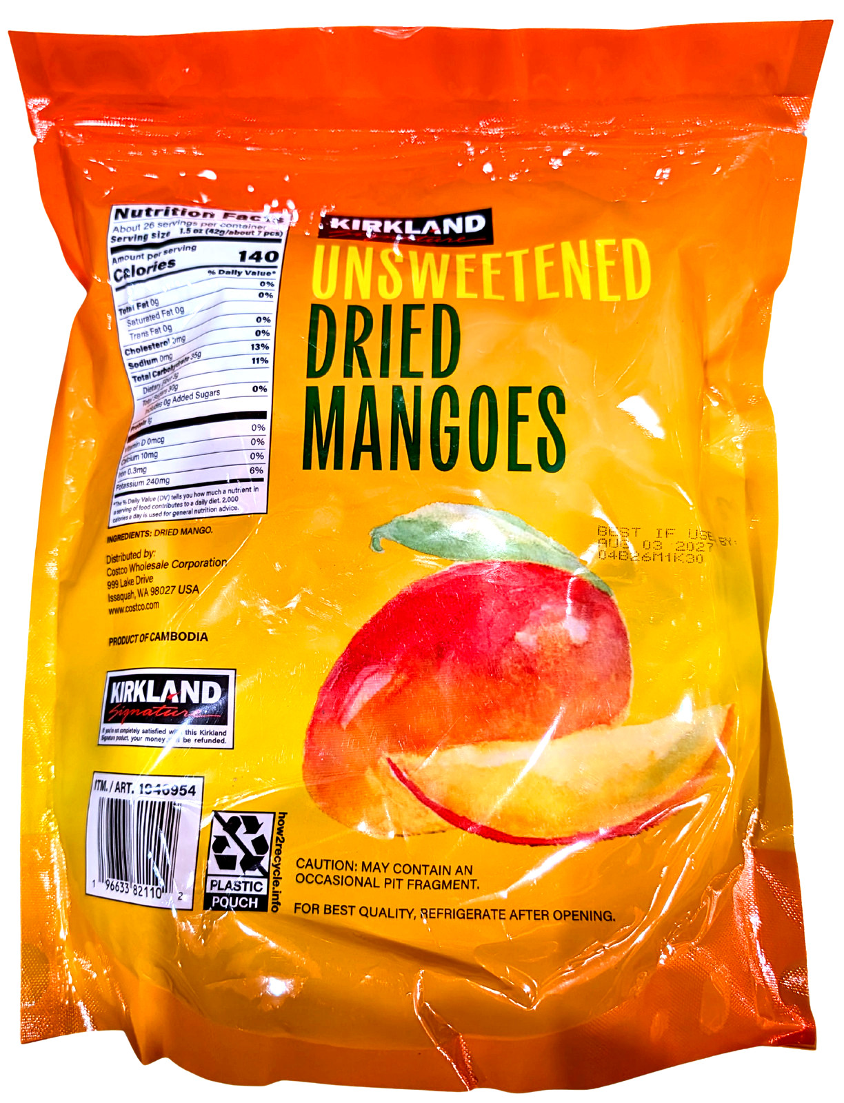 Kirkland Signature Unsweetened Dried Mangoes 40 Oz EXP 08/2027
