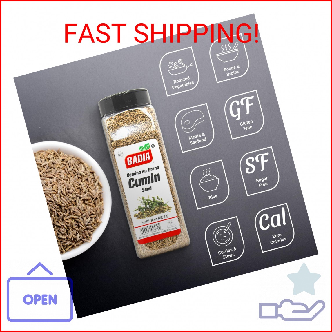 Badia Cumin Seeds, 16 oz – Whole Comino Seeds for Cooking & Seasoning