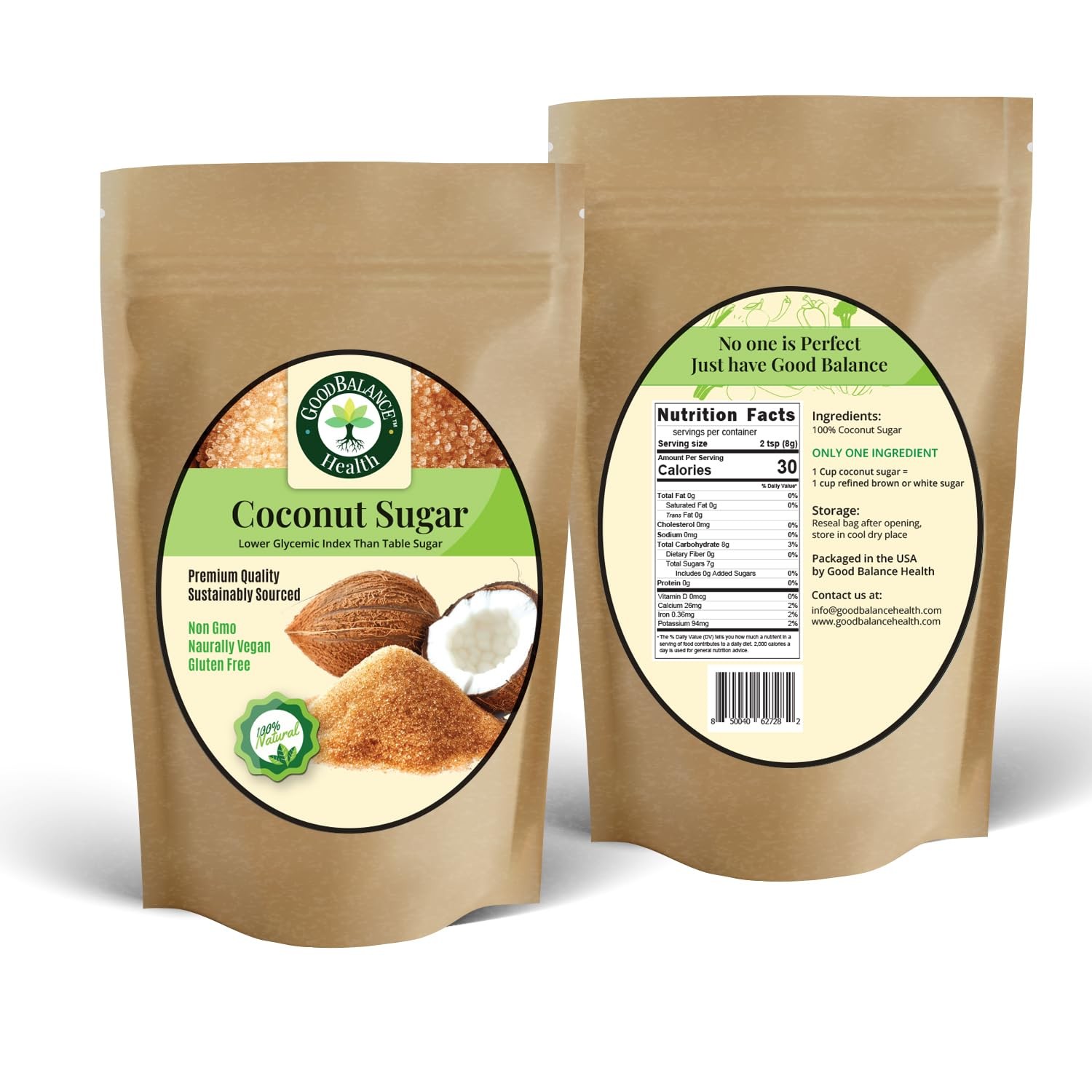 Good Balance Health Organic Coconut Sugar, 32 oz 1 Ounce (Pack of 1), golden