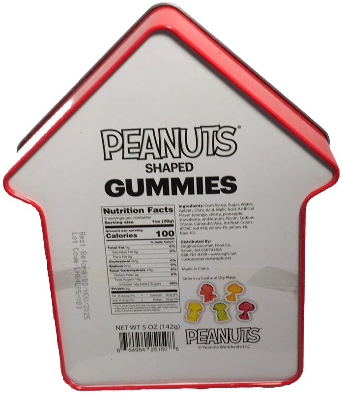 ORIGINAL GOURMET DOGHOUSE TIN PEANUTS CHARACTER GUMMIES 5oz Bag Exp 11-25 NEW