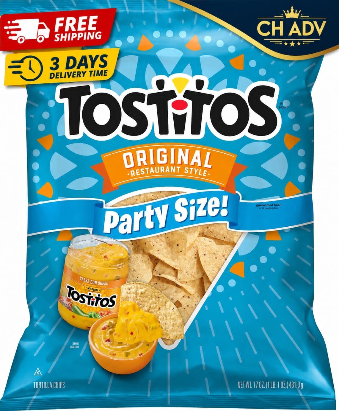 Tostitos Restaurant Style Original Tortilla Chips, 17 oz Party Size Bag………