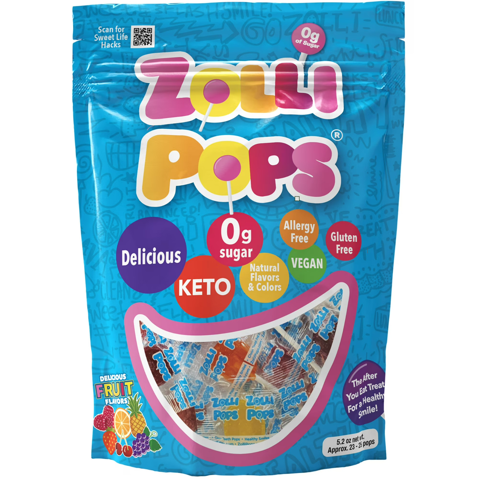 ZOLLIPOPS Lollipops, Sugar Free Candy, Allergen Free with Natural Fruit Flavor,