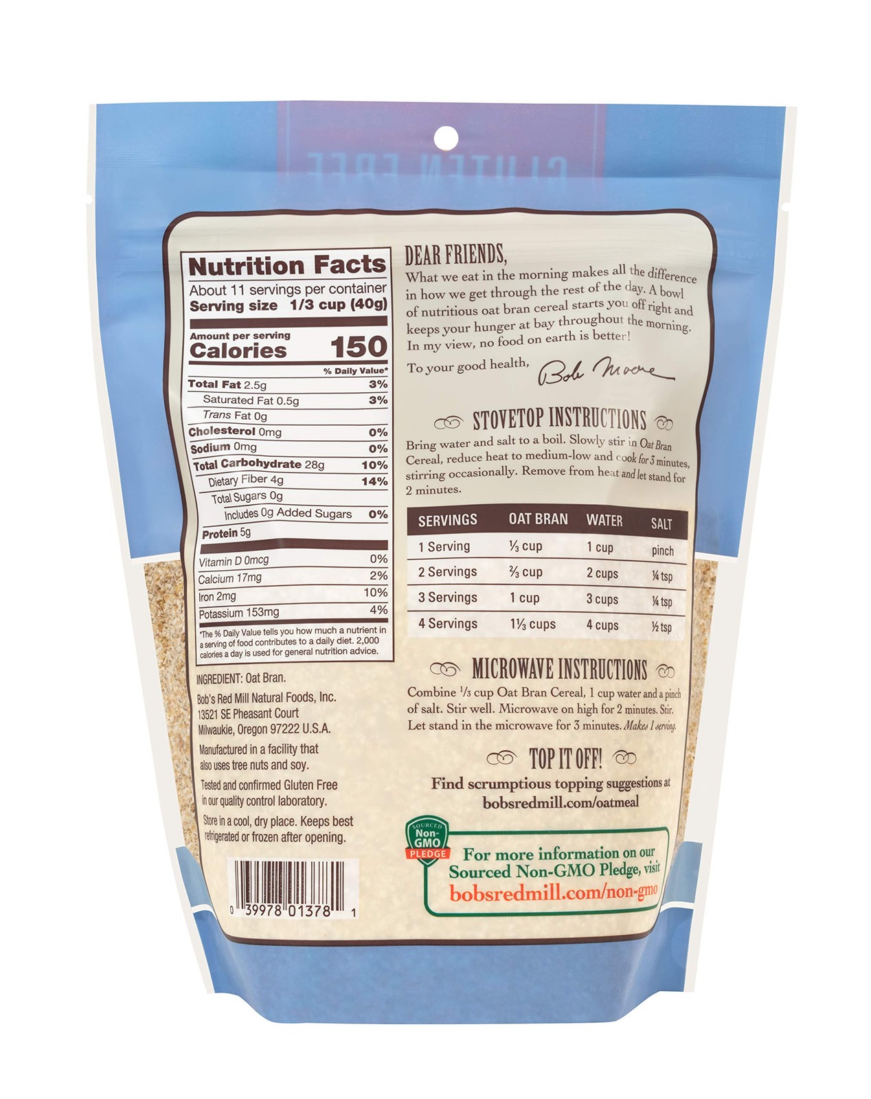 Bob’s Red Mill Gluten Free Oat Bran, 16-ounce (Pack of 4)