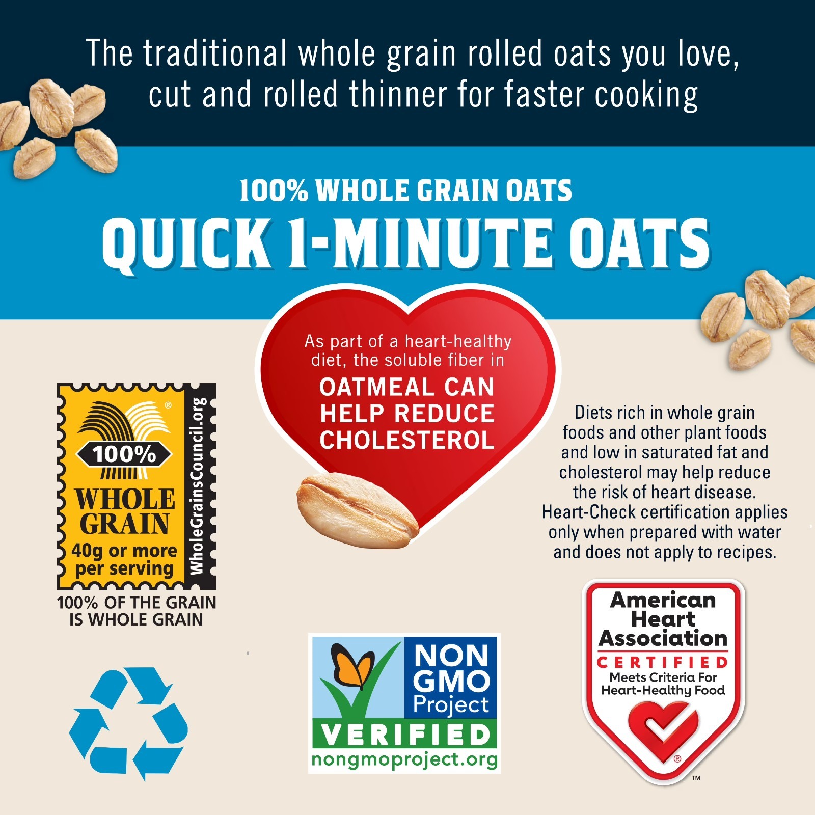 Quaker, Quick 1 Minute Oats, Oatmeal, Quick Cook Oatmeal, 42 oz Canister Dry Oat