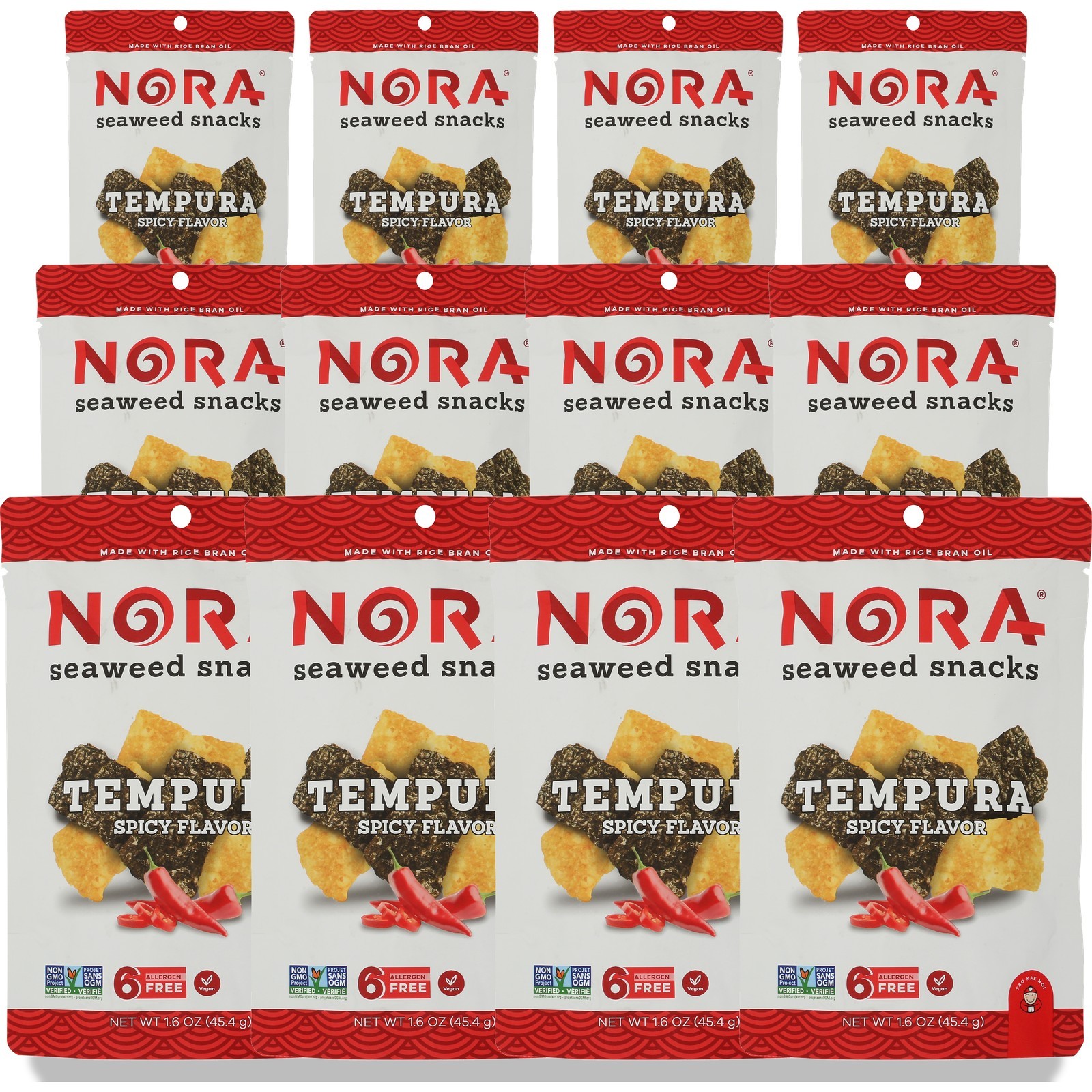 Tempura Spicy Nora Seaweed Snacks 1.6 Oz Rice 12 Pack