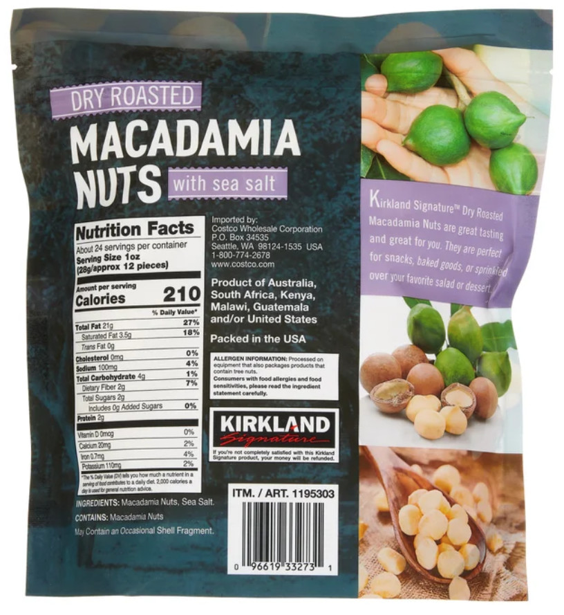 Kirkland Signature Dry Roasted Macadamia Nuts/1.5lbs/RichButteryFlavor 1/27 26z