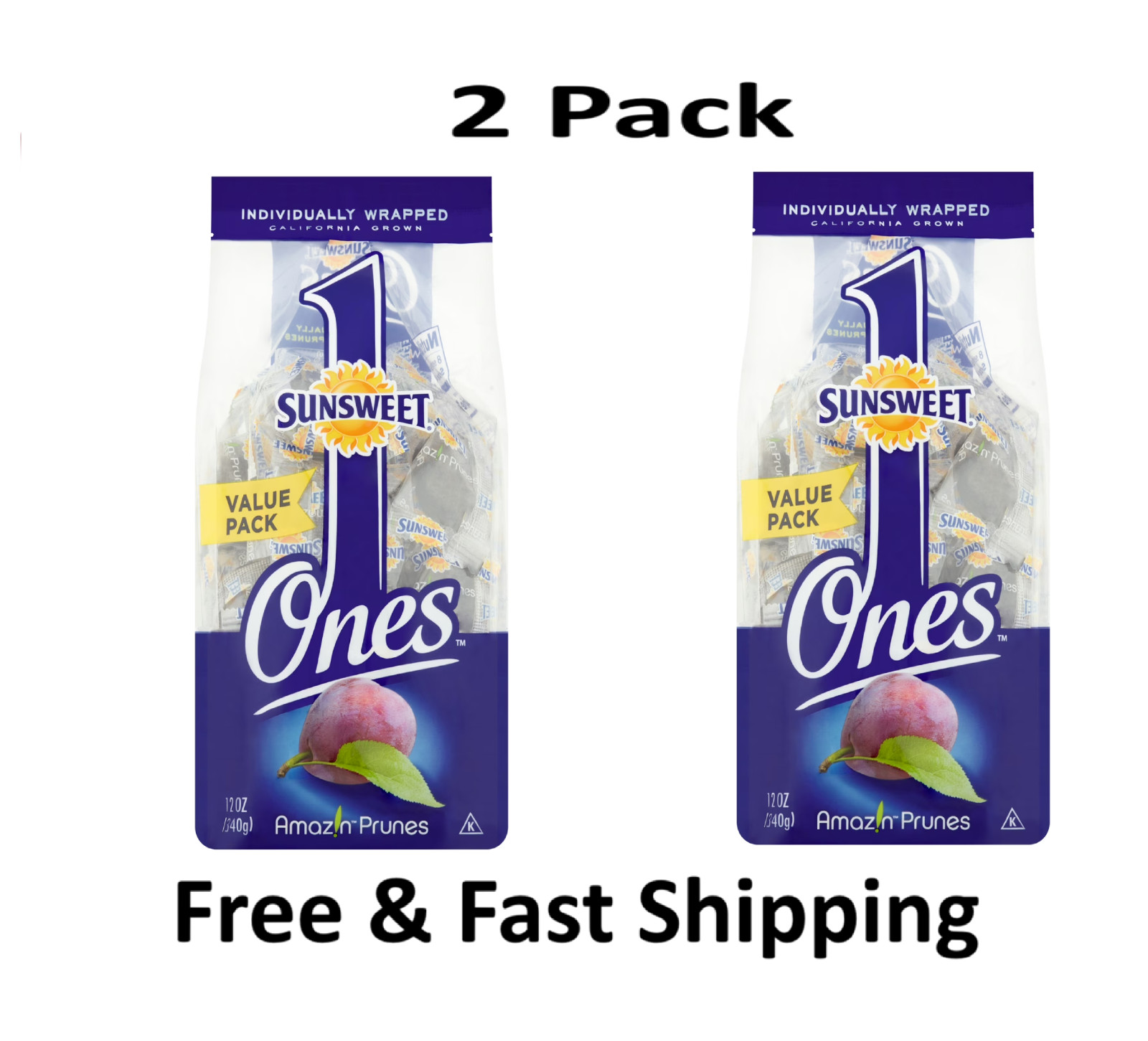 Sunsweet Ones dried prunes Value Pack, 12 oz, Individually wrappe….. 2 pack