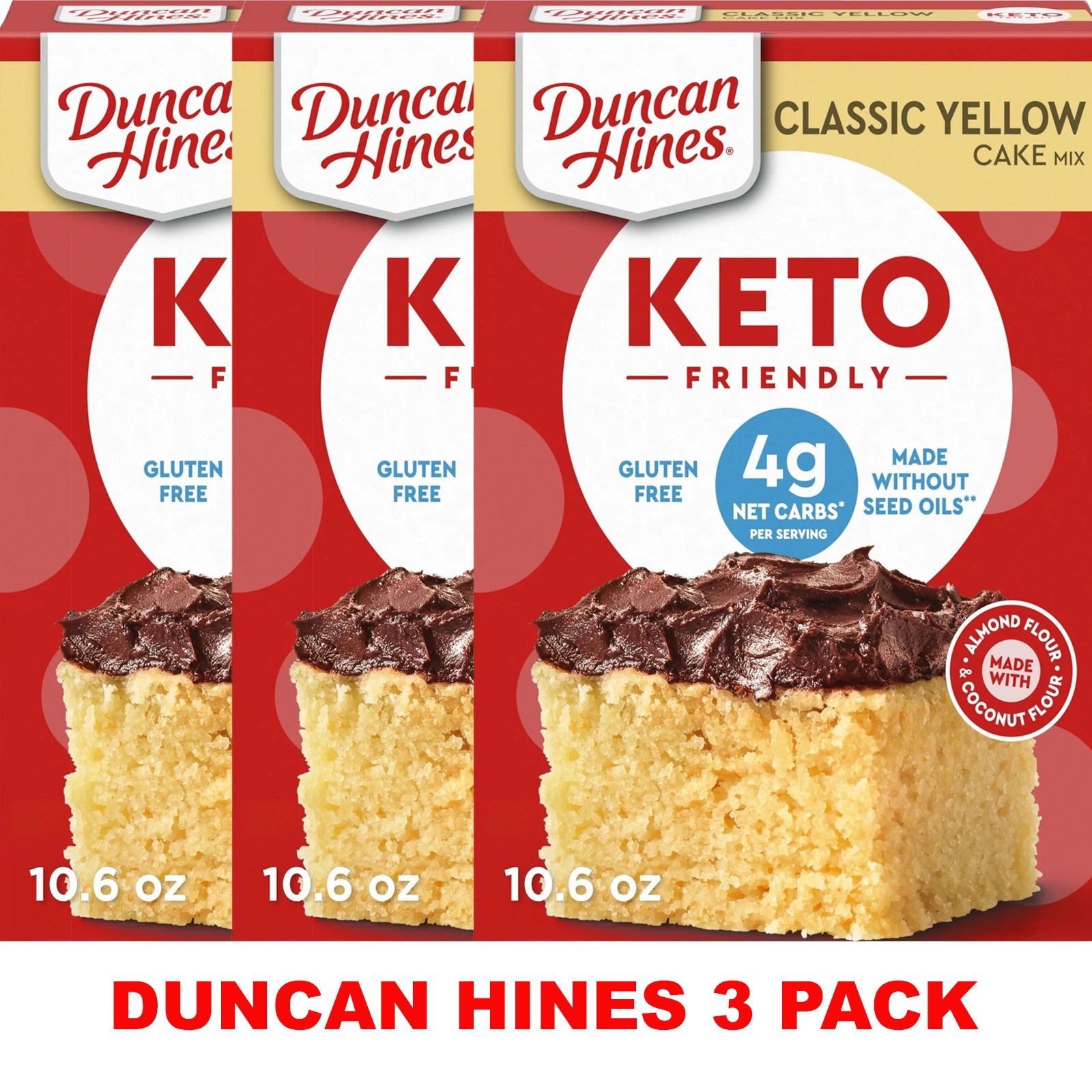 3x Duncan Hines CLASSIC YELLOW CAKE Baking Mix KETO FRIENDLY 10.6 Oz Box 3 PACK
