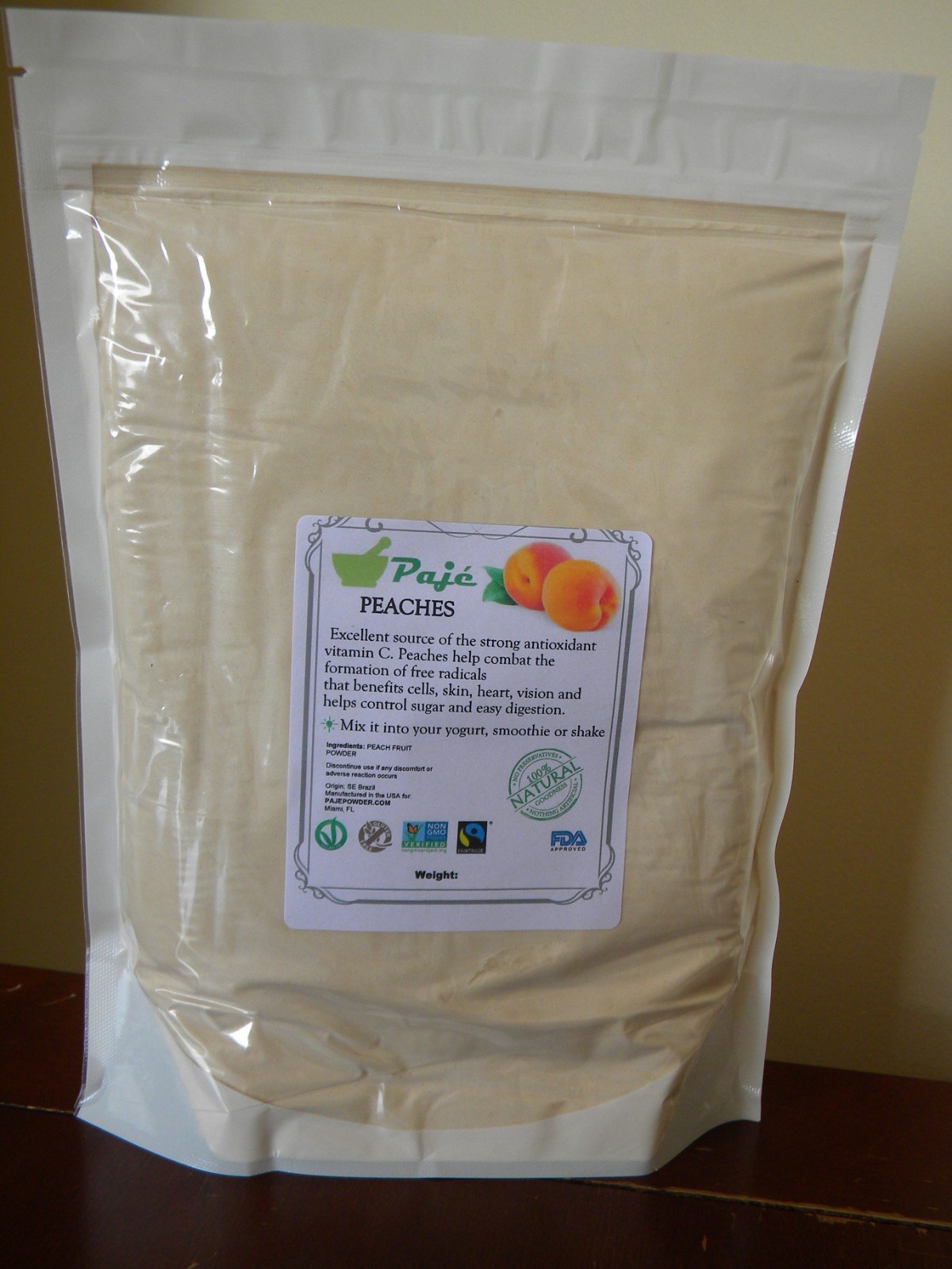 PEACHES PEACH freeze dried powder 4lb PAJE Superfoods produce from Brazil