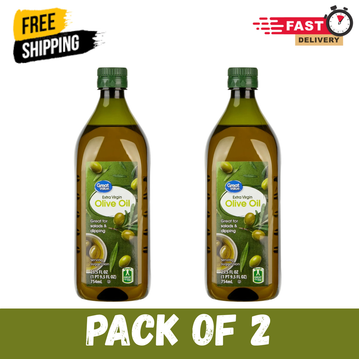 Great Value: 100% Extra Virgin Olive Oil, 25.5 fl oz (Pack of 2),,