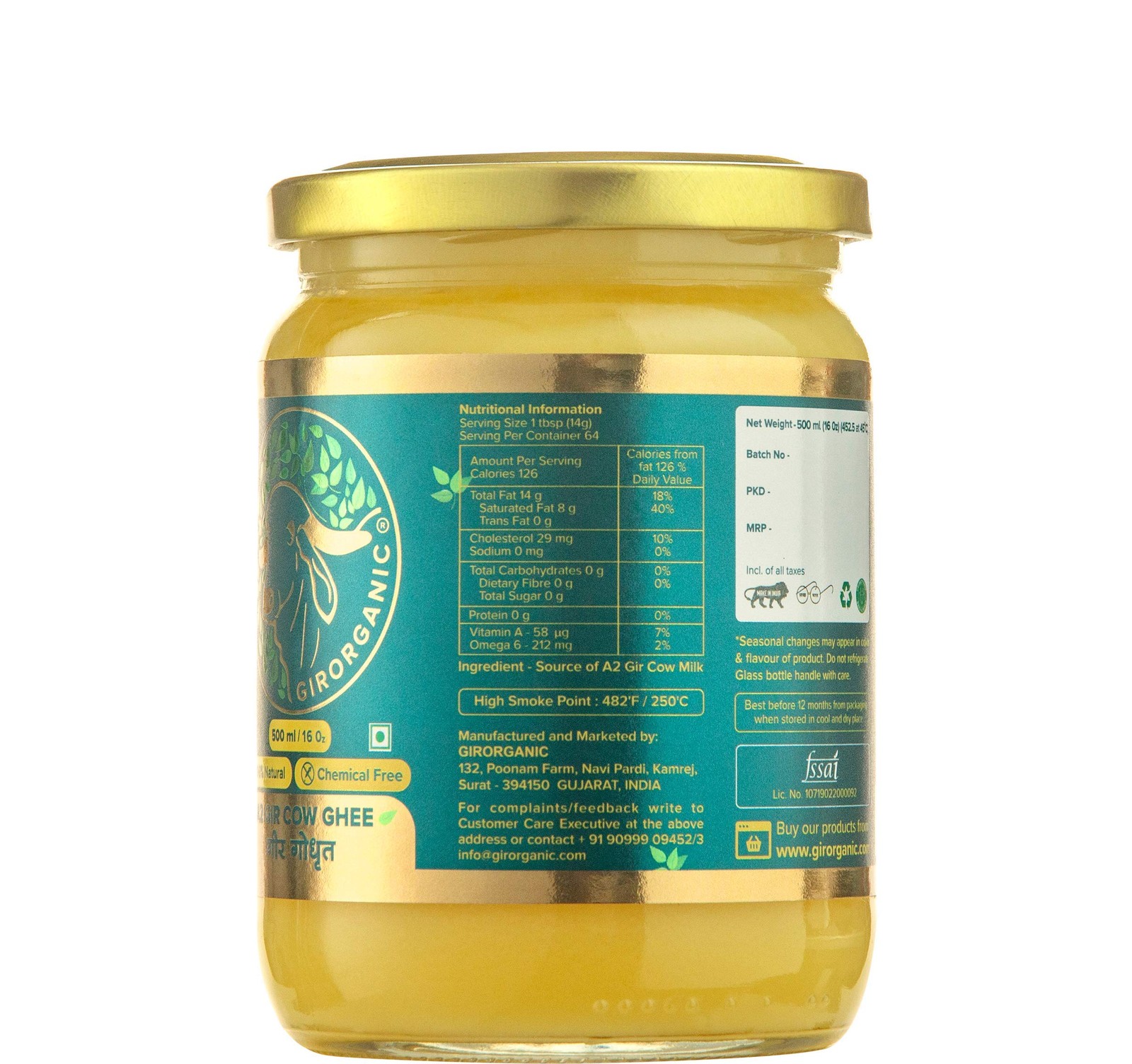 GirOrganic A2 Ghee Butter Organic Grass Fed | Healthy Butter Alternative A2 G…