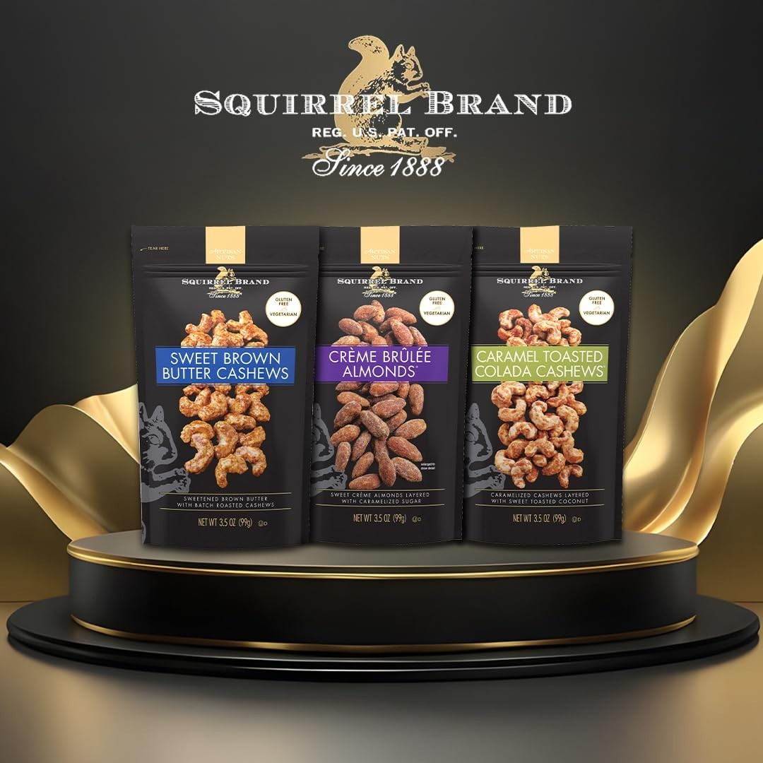 Squirrel Brand Sweet Brown Butter Cashews, 3.5 Ounces Resealable Bag, Gluten Fre