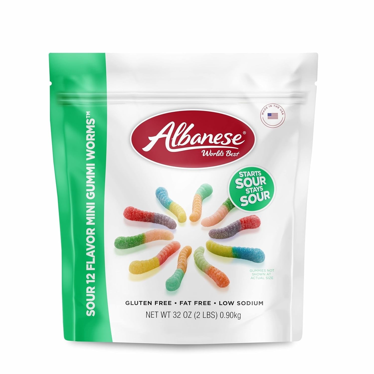 32oz World’s Best Sour Mini Gummy Worms – Chewy, Gluten Free & Kid-Approved