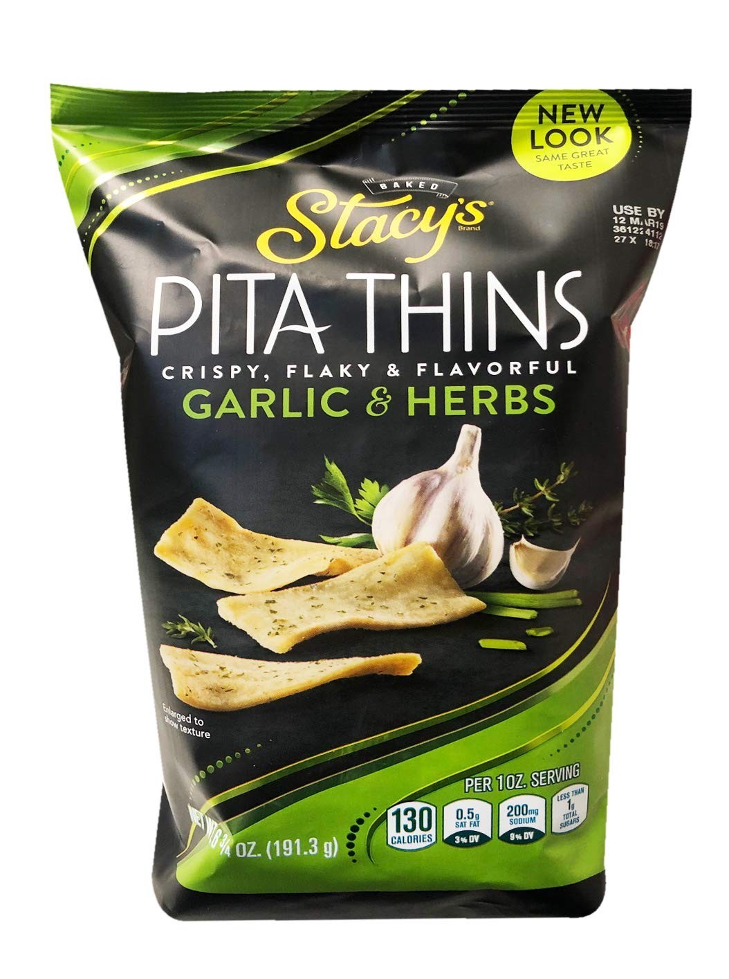 Stacy’s New Crispy, Flaky Flavorful Pita Thins Chip 6.5oz(Garlic & Herb)(Pack 6)