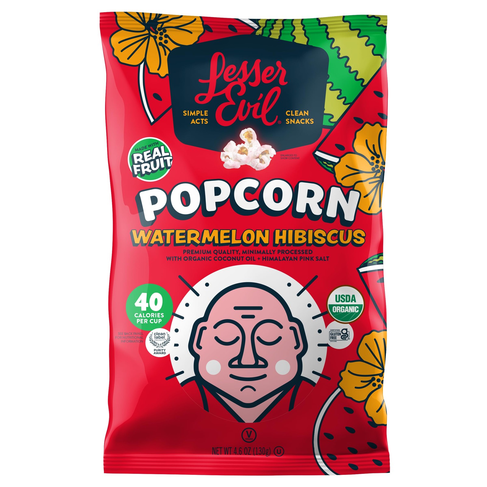 Lesserevil Organic Watermelon Hibiscus Popcorn, 4.6 OZ