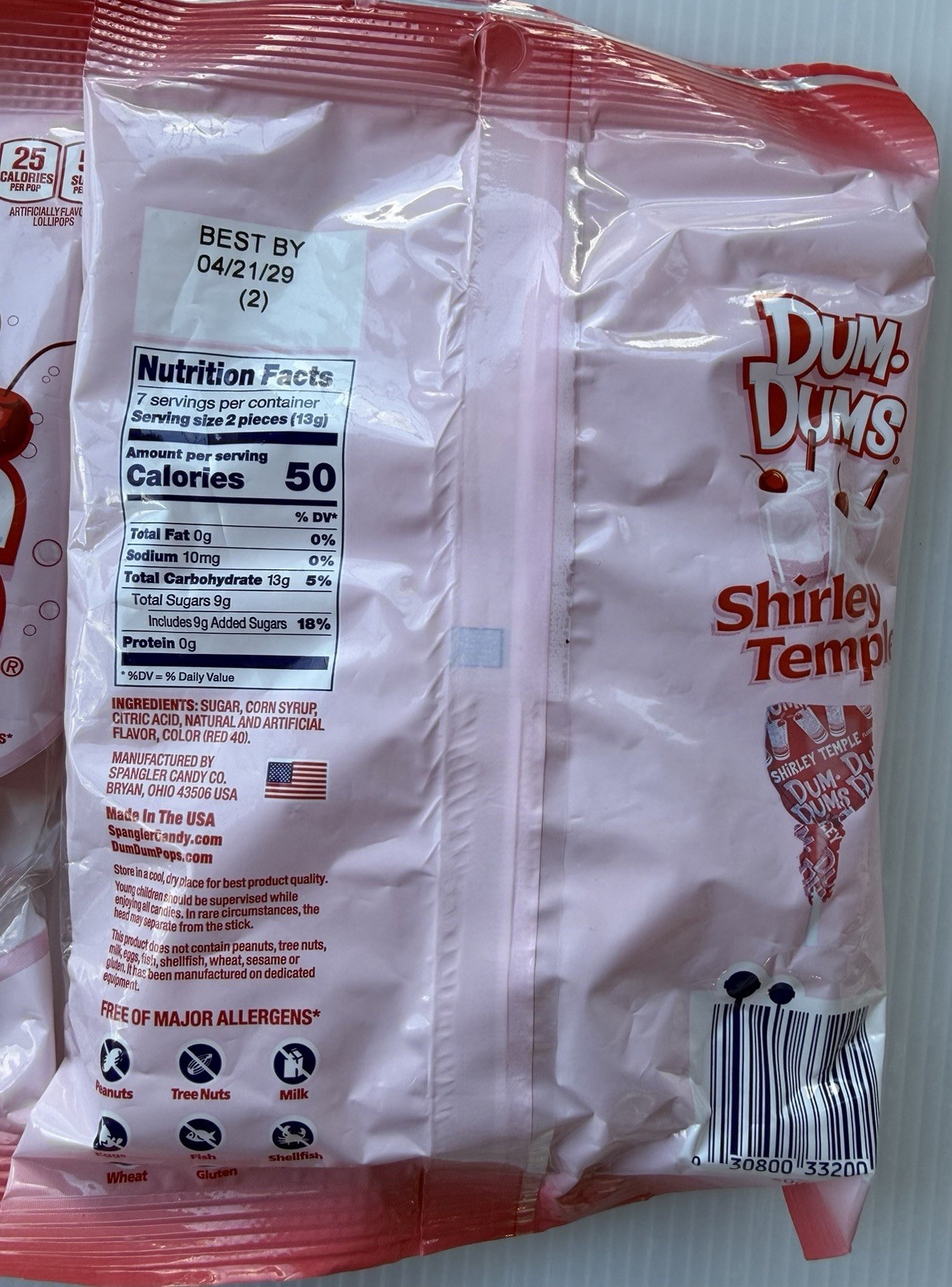 2pc Dum-Dums Shirley Temple Flavored Lollipops 3.5 Oz Bags Cherry Indv Wrap Pops