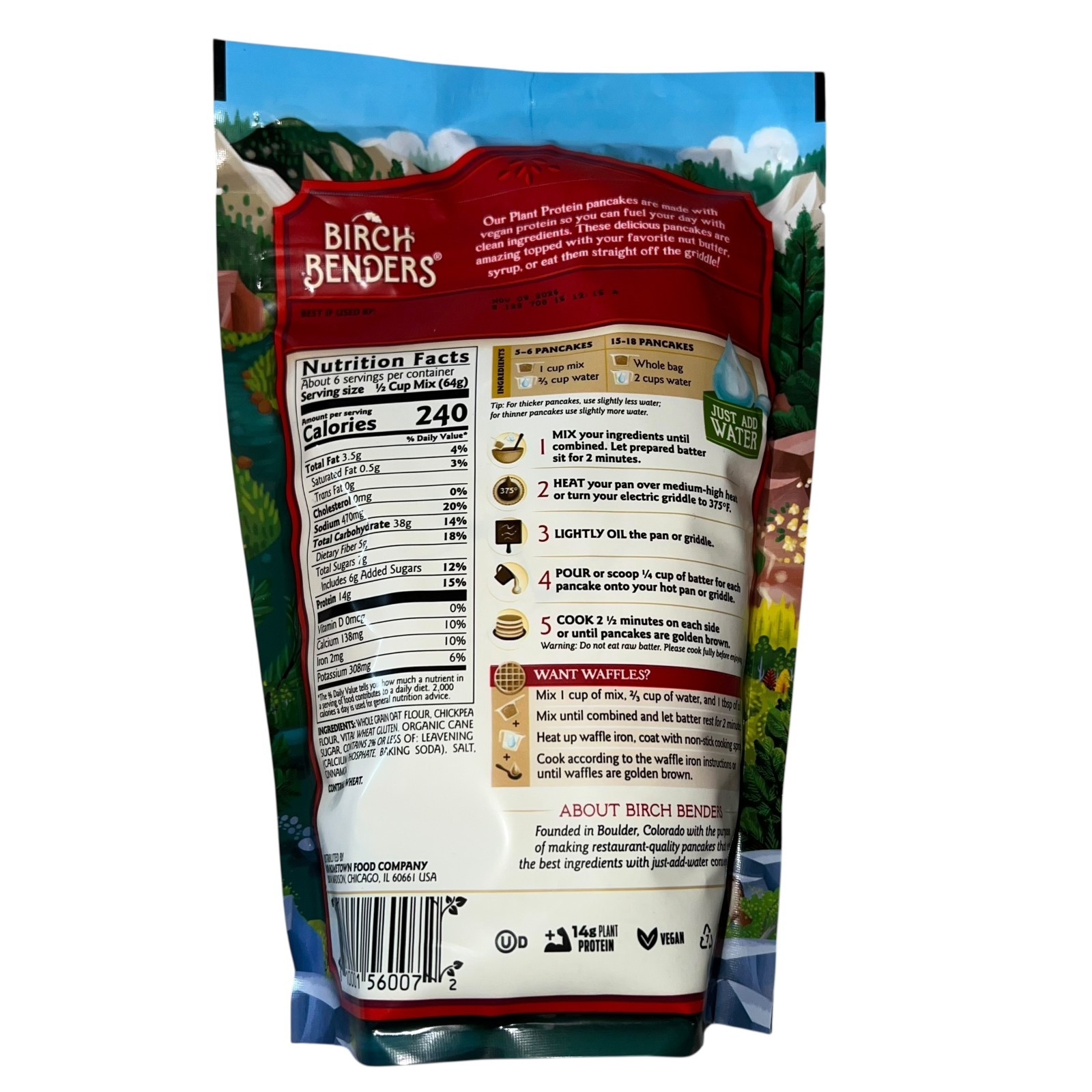 2x Birch Benders Plant Protein Pancake & Waffle Mix 14oz Vegan High Fiber