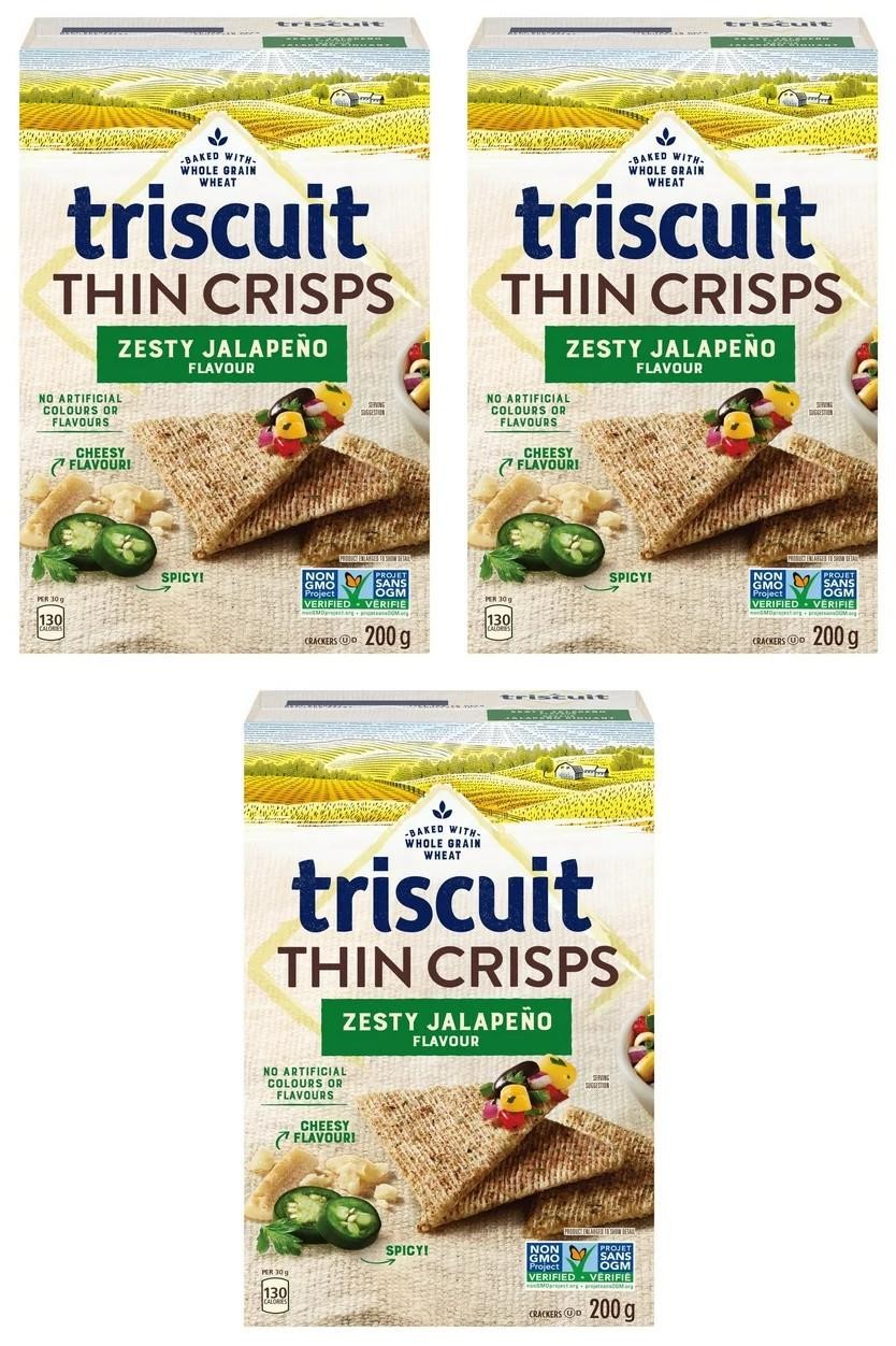 Triscuit Thin Crisps Zesty Jalapeno Crackers, 200g (3 Pack)