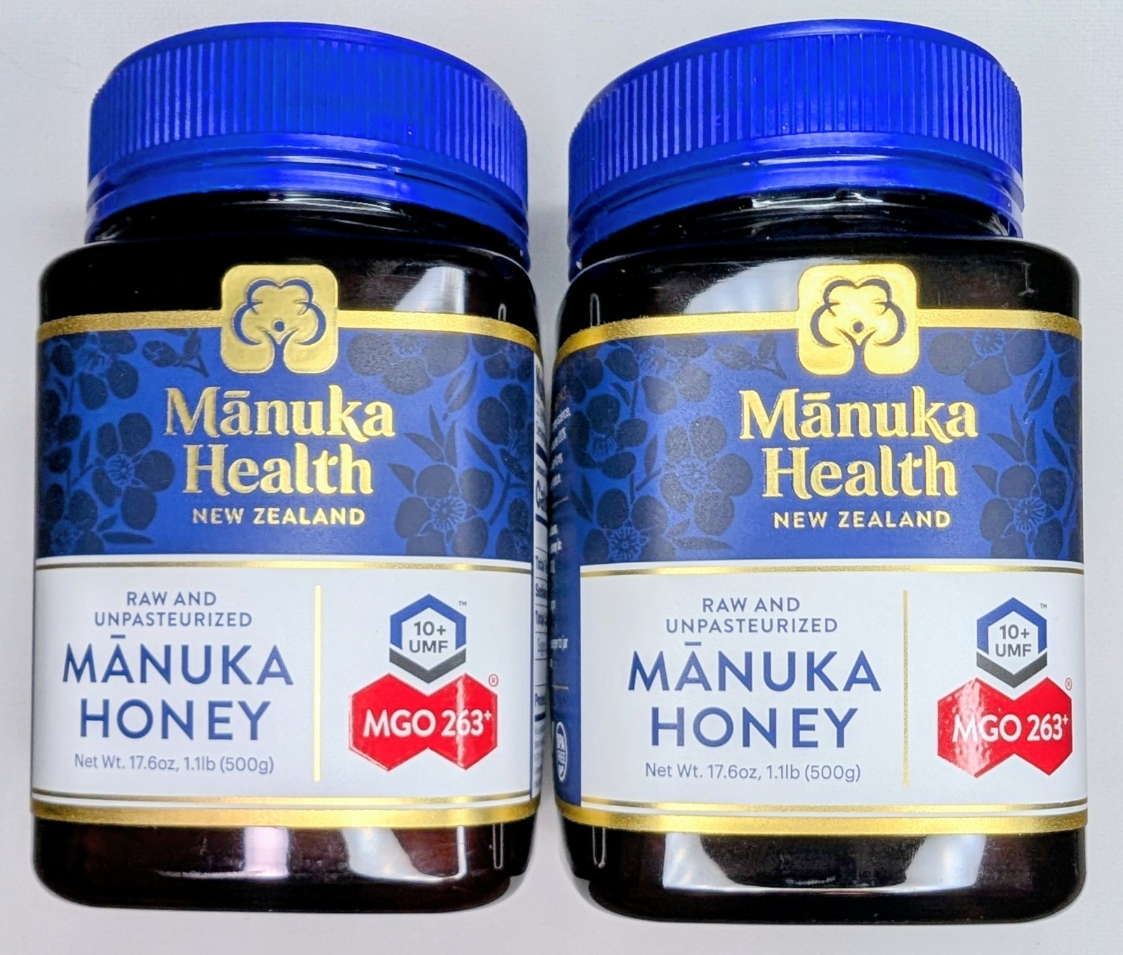 Manuka Health New Zealand Raw Manuka Honey MGO 263+ UMF 10+ 1.1Lb Each- Lot Of 2