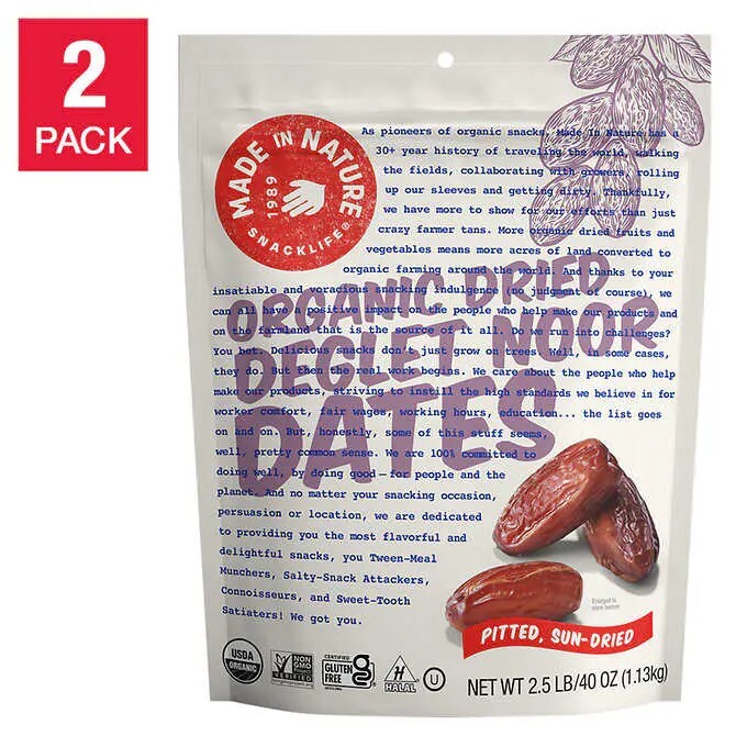 Made in Nature USDA Deglet Noor Organic Dried Dates 40 oz, 2-pack