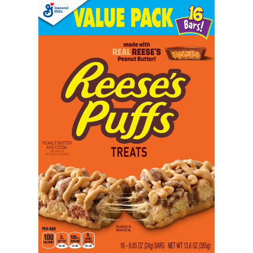 REESE’S Puffs Cereal Treat Bars, Peanut Butter and Cocoa, Value Pack, 16 Count..