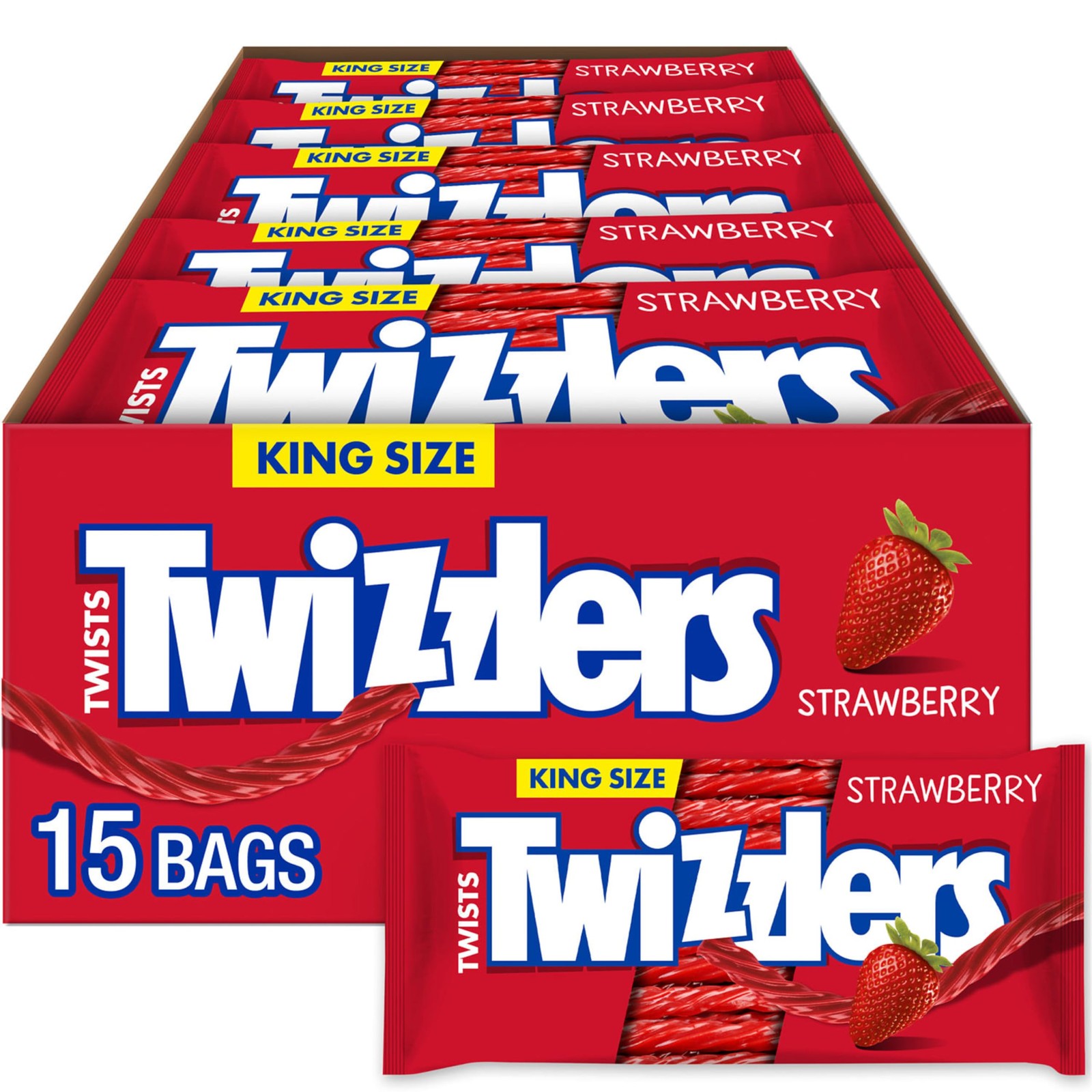 TWIZZLERS Twists Strawberry Flavored Chewy Candy, Bulk Low Fat, 5 oz King Size P
