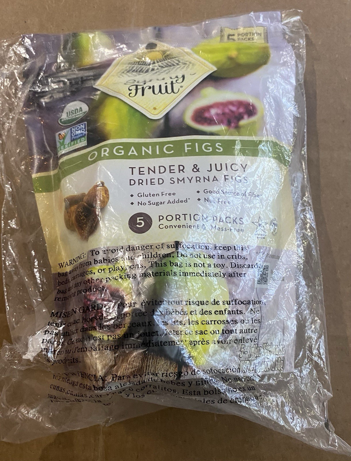 ORGANIC FIGS- Sunny Fruit- (5) 1.76oz Portion Packs per Bag,expiration 02/09/207